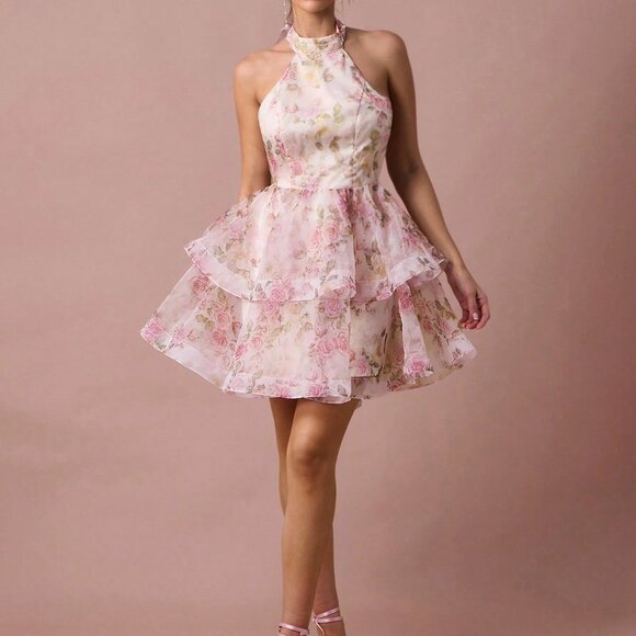 White Boho Women's Romantic Rose Print Dress - Picture 7 of 7